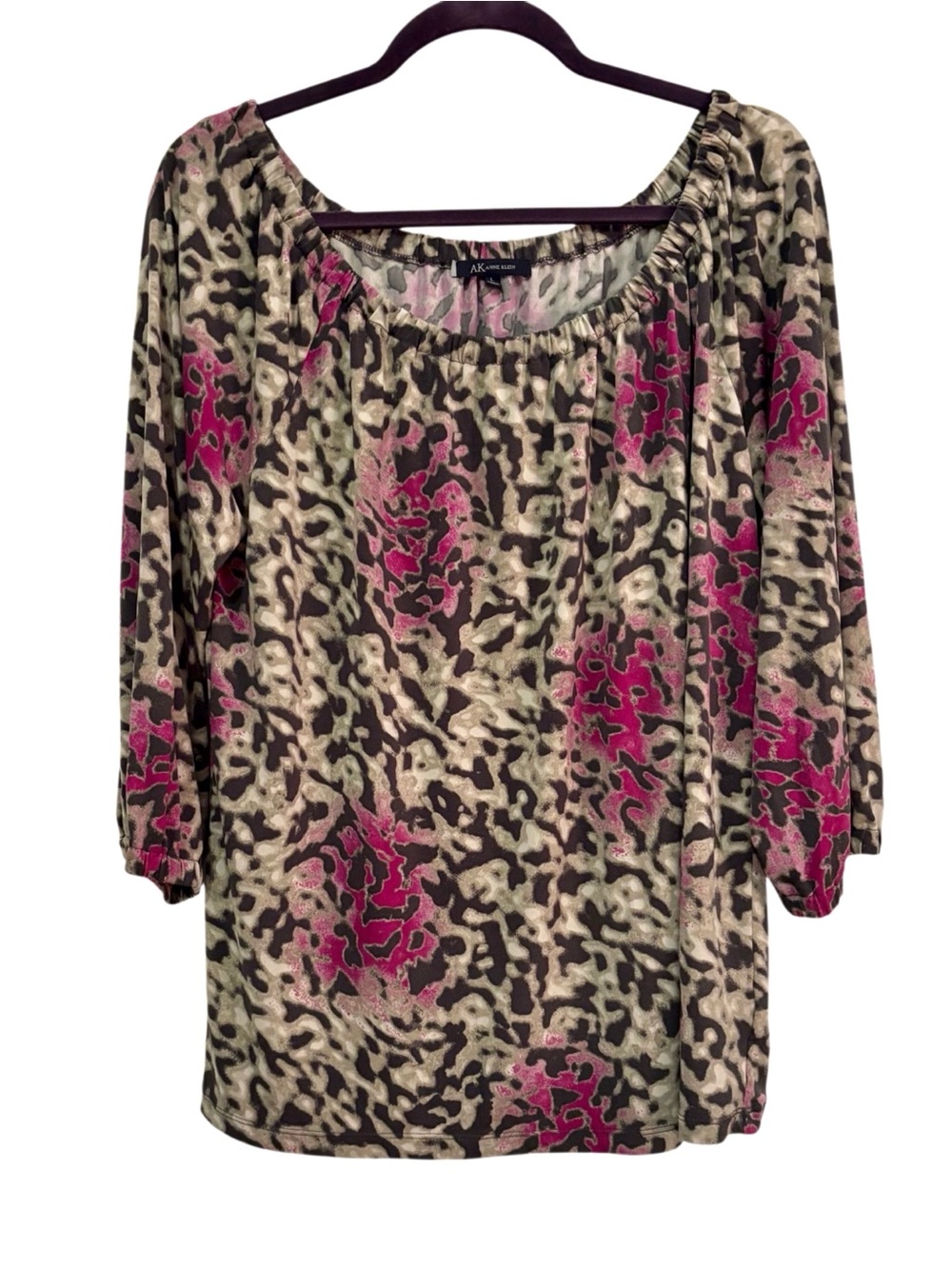 Anne Klein Animal Print Blouse Size Large 3/4 Sleeves